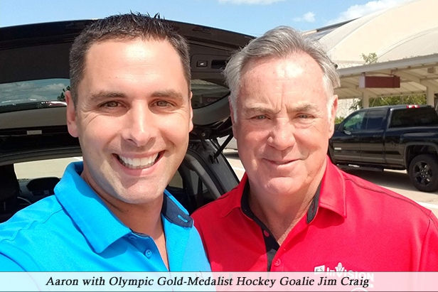 Aaron with Olympic Gold-Medalist Hockey Goalie Jim Craig